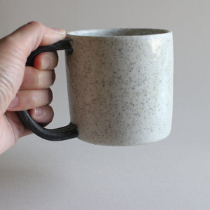 Speckled White Mug with Contrast Black Handle