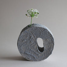 Load image into Gallery viewer, Textured Round Blue Grey Ikebana Vase
