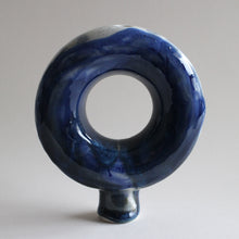 Load image into Gallery viewer, Deep Blue Speckled Doughnut Vase
