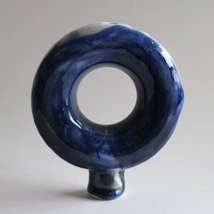 Deep Blue Speckled Doughnut Vase